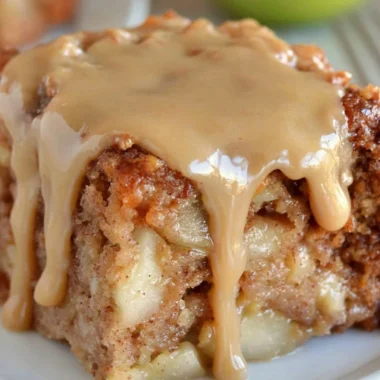 Slice of delicious Apple Dapple Cake with apples and nuts on a plate