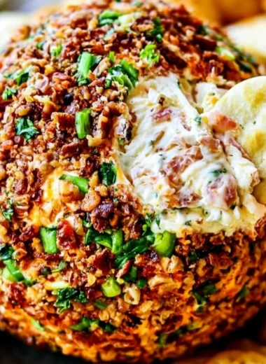 Delicious Bacon Ranch Cheese Ball served on a platter with crackers