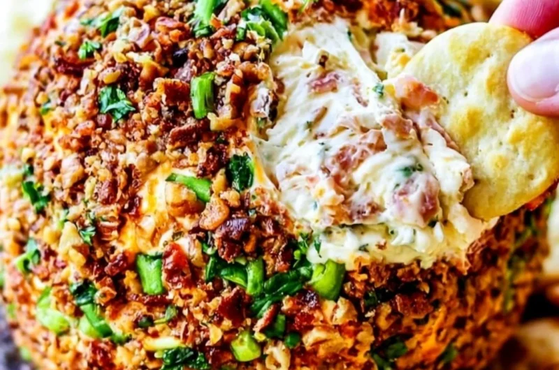 Delicious Bacon Ranch Cheese Ball served on a platter with crackers