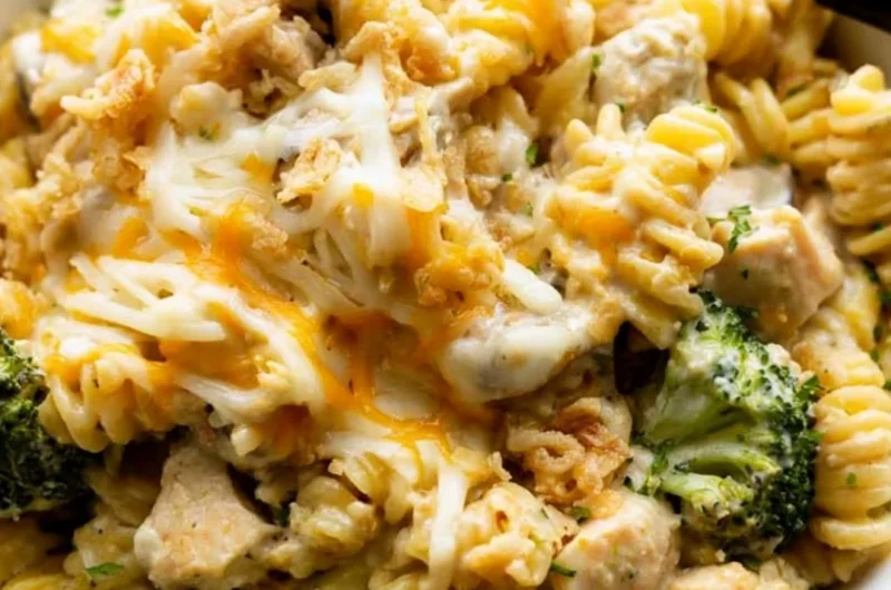 Delicious Cozy Chicken Noodle Casserole with tender chicken and noodles