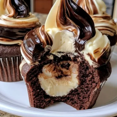 Delicious cozy chocolate coffee cupcakes topped with creamy frosting.