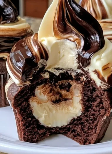 Delicious cozy chocolate coffee cupcakes topped with creamy frosting.
