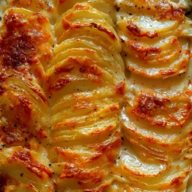 Deliciously baked potatoes au gratin with cheese and crispy topping