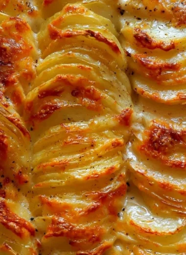 Deliciously baked potatoes au gratin with cheese and crispy topping