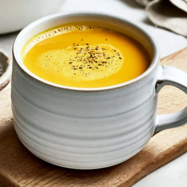 Cozy turmeric golden milk in a warm cup with spices and ingredients