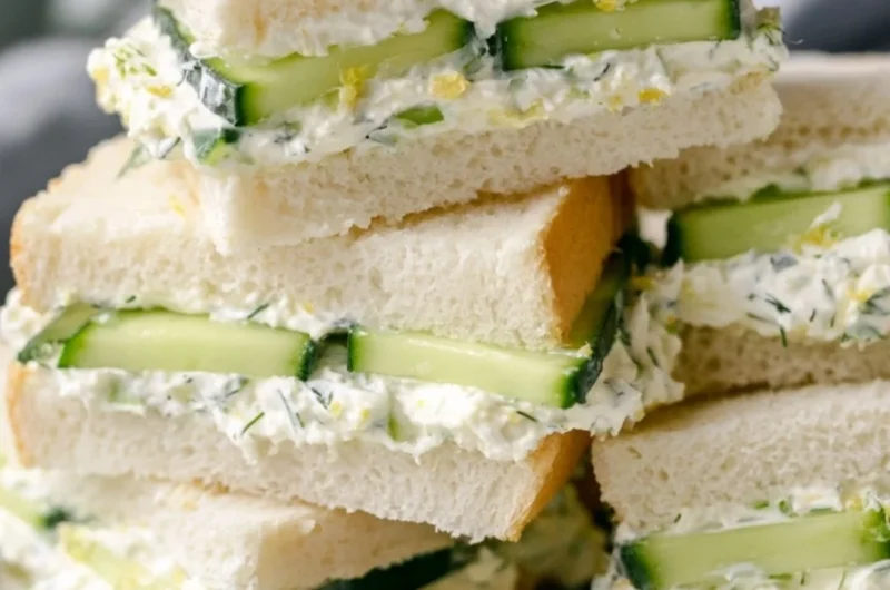 Delicious cucumber tea sandwich served on a plate, ideal for tea time.