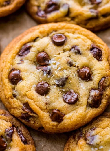 Freshly baked everyday chocolate chip cookies on a cooling rack