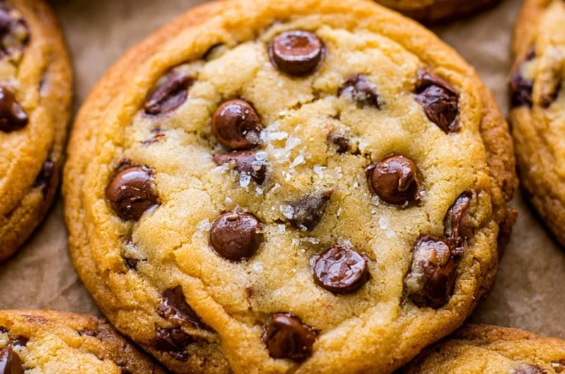 Freshly baked everyday chocolate chip cookies on a cooling rack