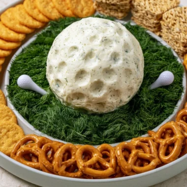 Golf Ball Cheese Ball appetizer for golf-themed parties