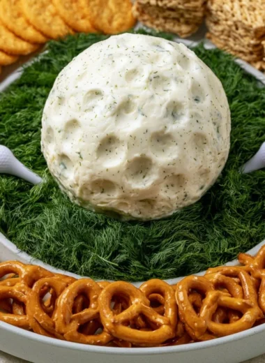 Golf Ball Cheese Ball appetizer for golf-themed parties