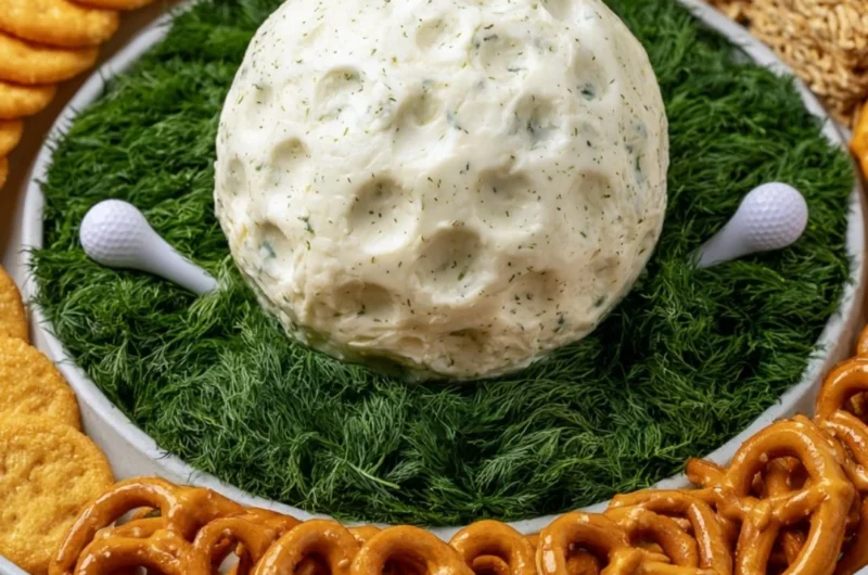Golf Ball Cheese Ball appetizer for golf-themed parties