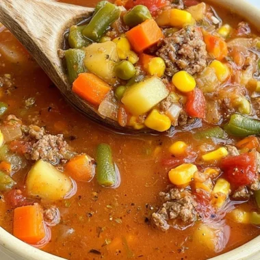 Delicious bowl of Hamburger Soup with vegetables and ground beef