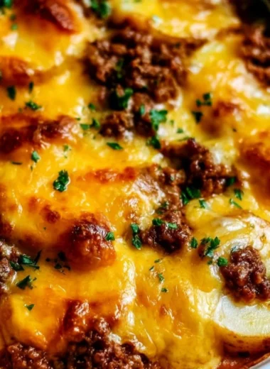 Hobo Casserole made with ground beef and potatoes, baked to perfection.