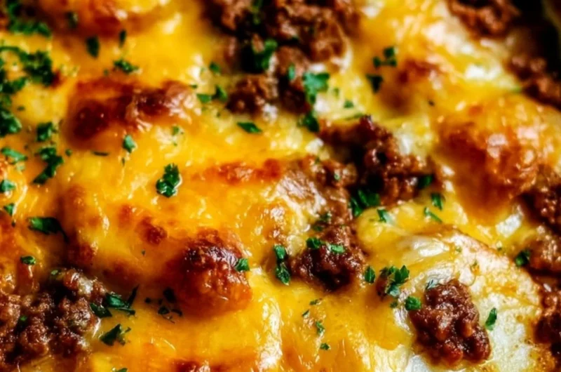 Hobo Casserole made with ground beef and potatoes, baked to perfection.