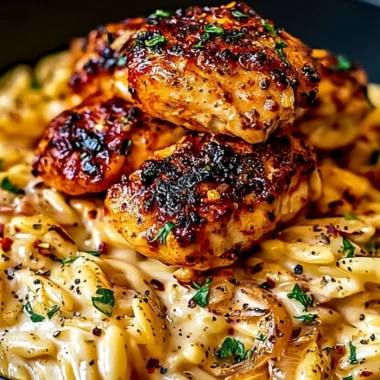 Delicious One-Pot Cajun Chicken Alfredo Orzo served in a bowl