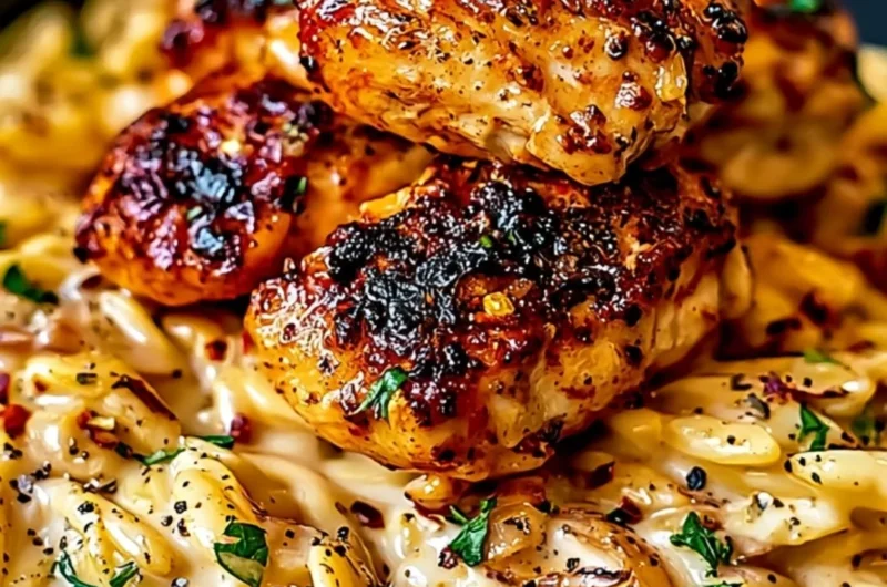 Delicious One-Pot Cajun Chicken Alfredo Orzo served in a bowl