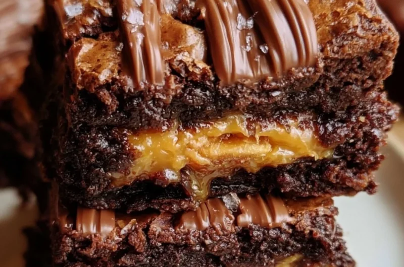 Delicious homemade Snickers brownies topped with caramel and nuts