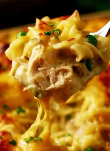 Pioneer Woman Chicken Noodle Casserole topped with crispy breadcrumbs