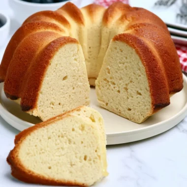 Delicious slice of Million Dollar Pound Cake on a white plate