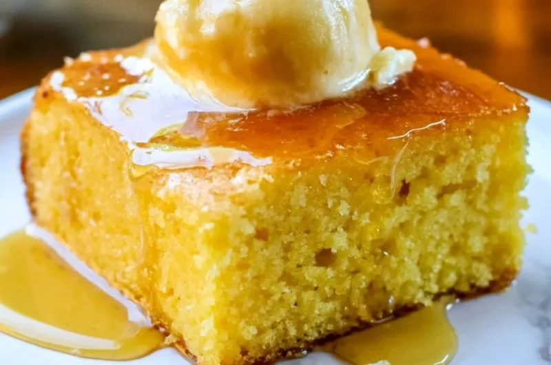 Deliciously moist cornbread served in a rustic setting, perfect for any meal.