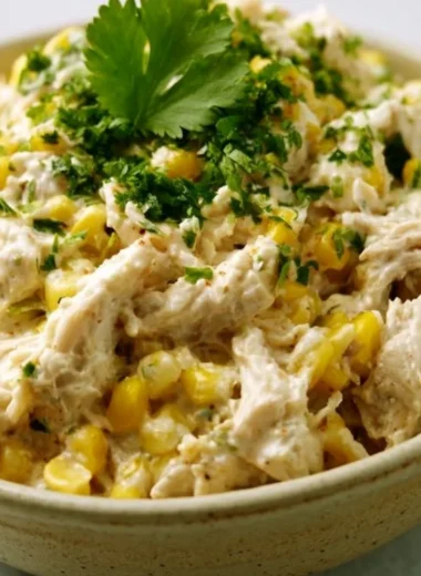 TikTok summer crockpot chicken with street corn recipe in a bowl