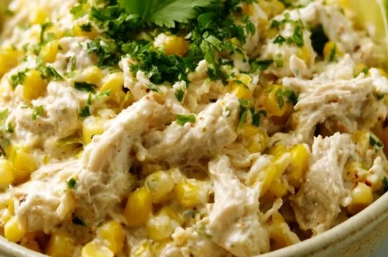 TikTok summer crockpot chicken with street corn recipe in a bowl