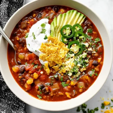 Bowl of Vegan Black Bean Chili topped with fresh cilantro and avocado slices