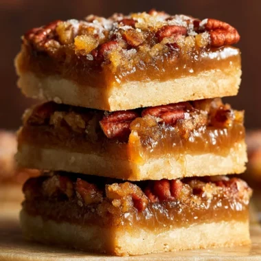Delicious pecan pie bars served on a plate, topped with chopped pecans.