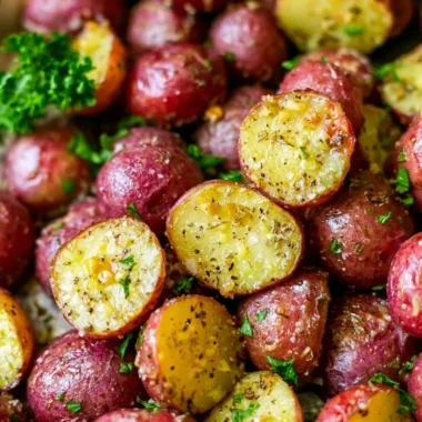 Delicious roasted red potatoes garnished with herbs and spices