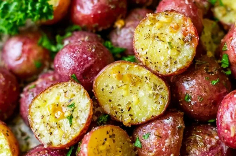 Delicious roasted red potatoes garnished with herbs and spices